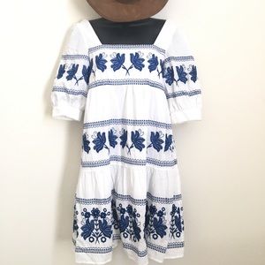 Embroidered blue and white dress